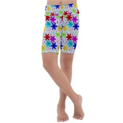 Snowflake Pattern Repeated Kids  Lightweight Velour Cropped Yoga Leggings by Amaryn4rt