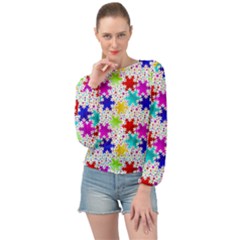 Snowflake Pattern Repeated Banded Bottom Chiffon Top by Amaryn4rt