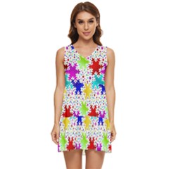 Snowflake Pattern Repeated Tiered Sleeveless Mini Dress