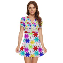 Snowflake Pattern Repeated V-neck High Waist Chiffon Mini Dress by Amaryn4rt