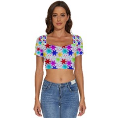 Snowflake Pattern Repeated Short Sleeve Square Neckline Crop Top  by Amaryn4rt