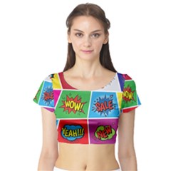 Pop Art Comic Vector Speech Cartoon Bubbles Popart Style With Humor Text Boom Bang Bubbling Expressi Short Sleeve Crop Top by Amaryn4rt