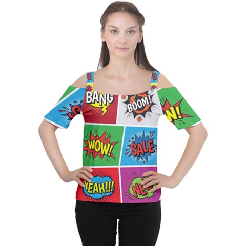 Pop Art Comic Vector Speech Cartoon Bubbles Popart Style With Humor Text Boom Bang Bubbling Expressi Cutout Shoulder Tee by Amaryn4rt