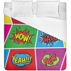 Pop Art Comic Vector Speech Cartoon Bubbles Popart Style With Humor Text Boom Bang Bubbling Expressi Duvet Cover (king Size) by Amaryn4rt