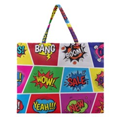 Pop Art Comic Vector Speech Cartoon Bubbles Popart Style With Humor Text Boom Bang Bubbling Expressi Zipper Large Tote Bag by Amaryn4rt