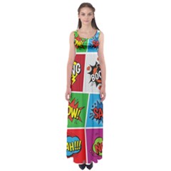 Pop Art Comic Vector Speech Cartoon Bubbles Popart Style With Humor Text Boom Bang Bubbling Expressi Empire Waist Maxi Dress by Amaryn4rt