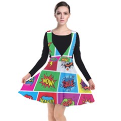 Pop Art Comic Vector Speech Cartoon Bubbles Popart Style With Humor Text Boom Bang Bubbling Expressi Plunge Pinafore Dress by Amaryn4rt