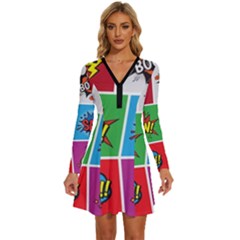 Pop Art Comic Vector Speech Cartoon Bubbles Popart Style With Humor Text Boom Bang Bubbling Expressi Long Sleeve Deep V Mini Dress  by Amaryn4rt