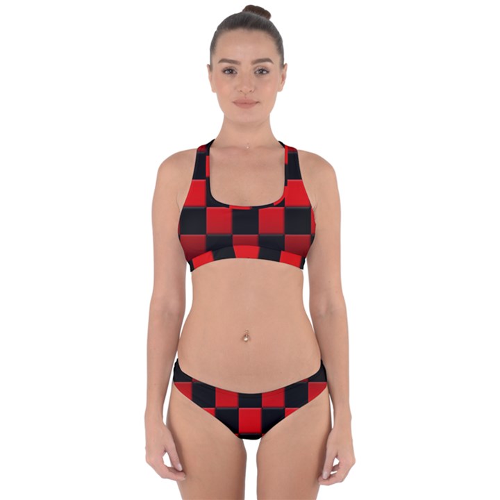 Black And Red Backgrounds- Cross Back Hipster Bikini Set