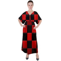 Black And Red Backgrounds- V-neck Boho Style Maxi Dress by Amaryn4rt