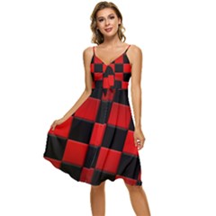 Black And Red Backgrounds- Sleeveless Tie Front Chiffon Dress by Amaryn4rt