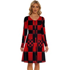 Black And Red Backgrounds- Long Sleeve Dress With Pocket by Amaryn4rt