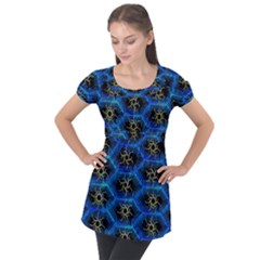 Blue Bee Hive Pattern- Puff Sleeve Tunic Top by Amaryn4rt