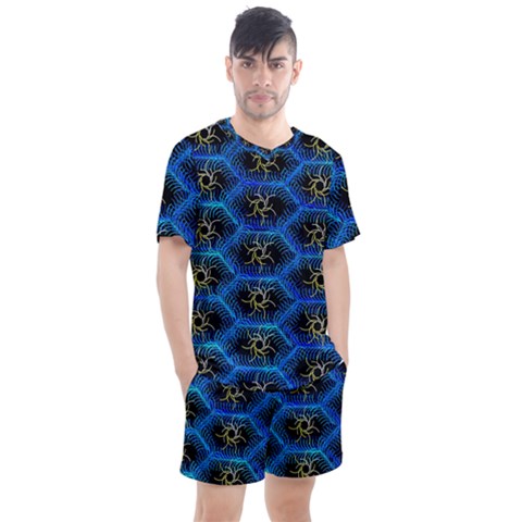 Blue Bee Hive Pattern- Men s Mesh Tee And Shorts Set by Amaryn4rt