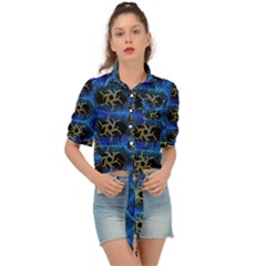 Blue Bee Hive Pattern- Tie Front Shirt  by Amaryn4rt