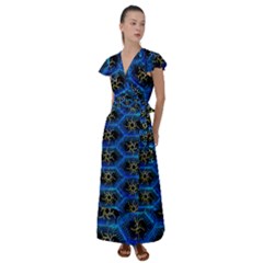 Blue Bee Hive Pattern- Flutter Sleeve Maxi Dress by Amaryn4rt