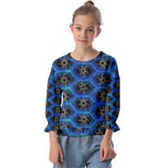 Blue Bee Hive Pattern- Kids  Cuff Sleeve Top