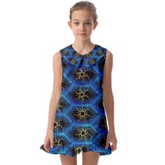 Blue Bee Hive Pattern- Kids  Pilgrim Collar Ruffle Hem Dress by Amaryn4rt