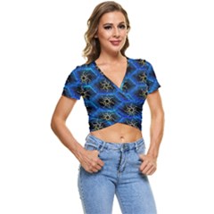 Blue Bee Hive Pattern- Short Sleeve Foldover Tee by Amaryn4rt