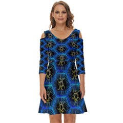 Blue Bee Hive Pattern- Shoulder Cut Out Zip Up Dress by Amaryn4rt