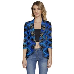 Blue Bee Hive Pattern- Women s 3/4 Sleeve Ruffle Edge Open Front Jacket by Amaryn4rt