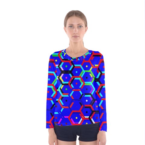 Blue Bee Hive Pattern Women s Long Sleeve Tee by Amaryn4rt