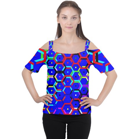 Blue Bee Hive Pattern Cutout Shoulder Tee by Amaryn4rt