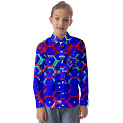 Blue Bee Hive Pattern Kids  Long Sleeve Shirt by Amaryn4rt