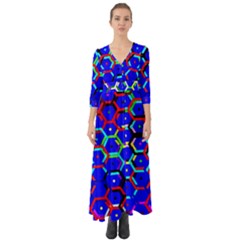 Blue Bee Hive Pattern Button Up Boho Maxi Dress by Amaryn4rt