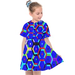 Blue Bee Hive Pattern Kids  Sailor Dress by Amaryn4rt