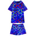 Blue Bee Hive Pattern Kids  Swim Tee and Shorts Set View1