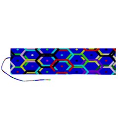 Blue Bee Hive Pattern Roll Up Canvas Pencil Holder (l) by Amaryn4rt