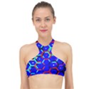 Blue Bee Hive Pattern High Neck Bikini Top View1