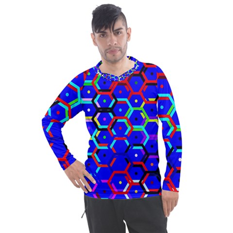 Blue Bee Hive Pattern Men s Pique Long Sleeve Tee by Amaryn4rt