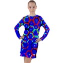 Blue Bee Hive Pattern Long Sleeve Hoodie Dress View1