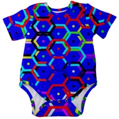 Blue Bee Hive Pattern Baby Short Sleeve Bodysuit by Amaryn4rt