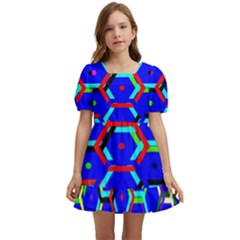 Blue Bee Hive Pattern Kids  Short Sleeve Dolly Dress by Amaryn4rt