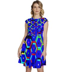 Blue Bee Hive Pattern Cap Sleeve High Waist Dress by Amaryn4rt