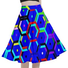 Blue Bee Hive Pattern A-line Full Circle Midi Skirt With Pocket by Amaryn4rt