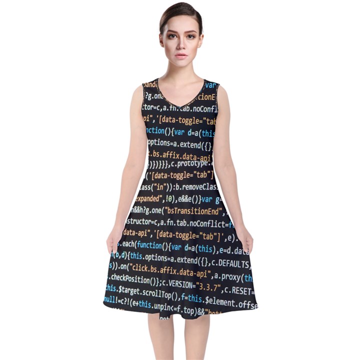 Close Up Code Coding Computer V-Neck Midi Sleeveless Dress 