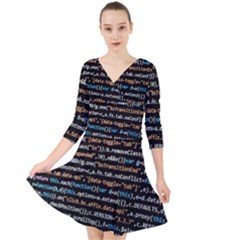 Close Up Code Coding Computer Quarter Sleeve Front Wrap Dress