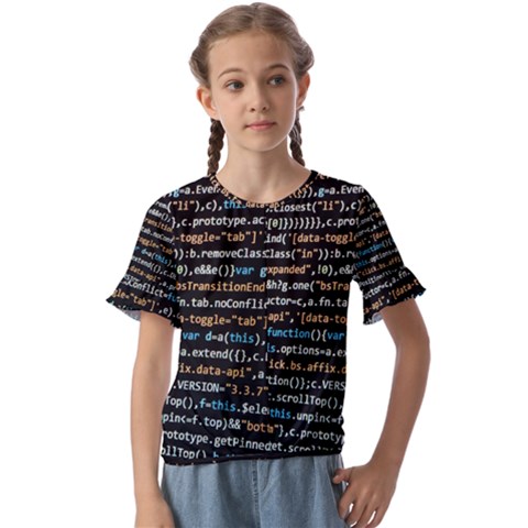 Close Up Code Coding Computer Kids  Cuff Sleeve Scrunch Bottom Tee by Amaryn4rt