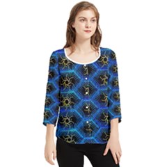 Blue Bee Hive Chiffon Quarter Sleeve Blouse by Amaryn4rt