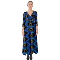 Blue Bee Hive Button Up Boho Maxi Dress by Amaryn4rt