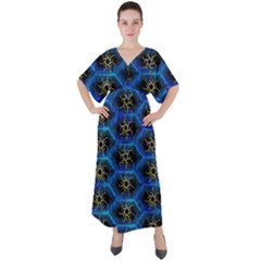 Blue Bee Hive V-neck Boho Style Maxi Dress by Amaryn4rt