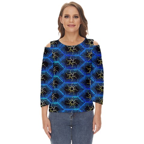 Blue Bee Hive Cut Out Wide Sleeve Top by Amaryn4rt