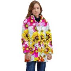 Flowers Blossom Bloom Nature Plant Kids  Hooded Longline Puffer Jacket by Amaryn4rt