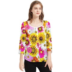 Flowers Blossom Bloom Nature Plant Chiffon Quarter Sleeve Blouse by Amaryn4rt