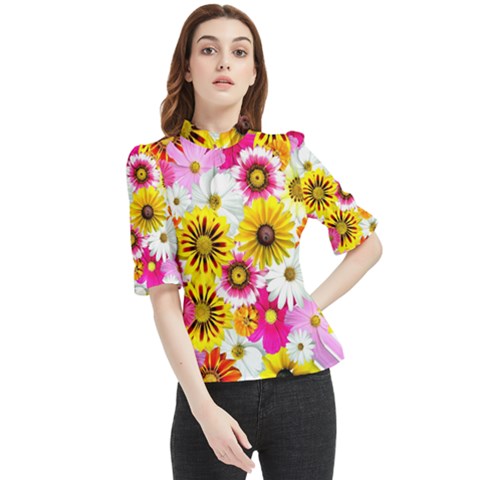 Flowers Blossom Bloom Nature Plant Frill Neck Blouse by Amaryn4rt