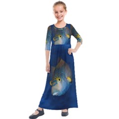 Fish Blue Animal Water Nature Kids  Quarter Sleeve Maxi Dress by Amaryn4rt